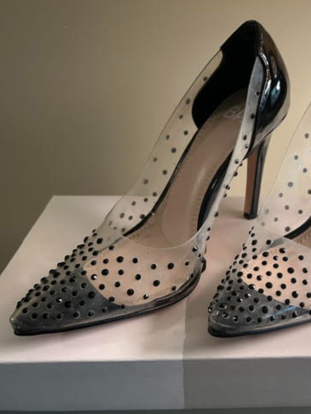 BP Jennie PU Clear Studded Black Pumps